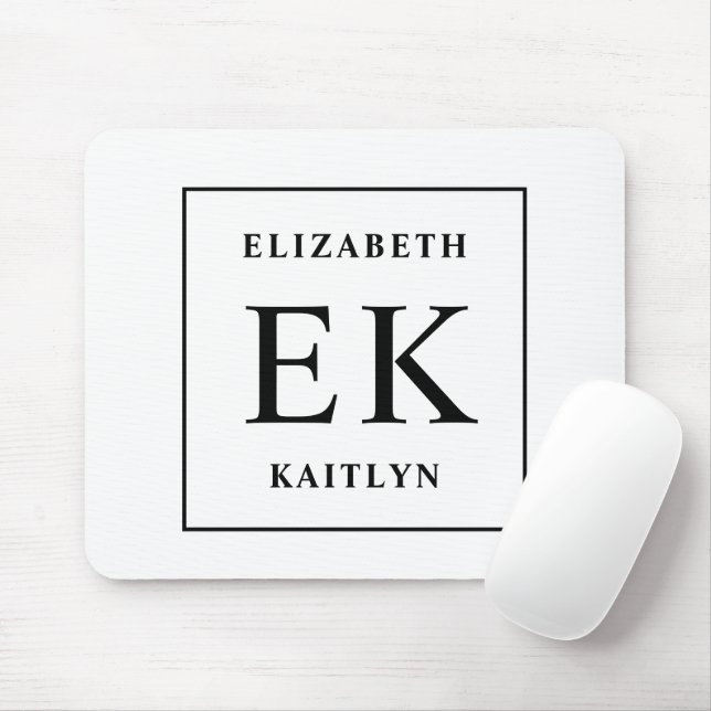 Modern Black and White Monogram Mouse Pad