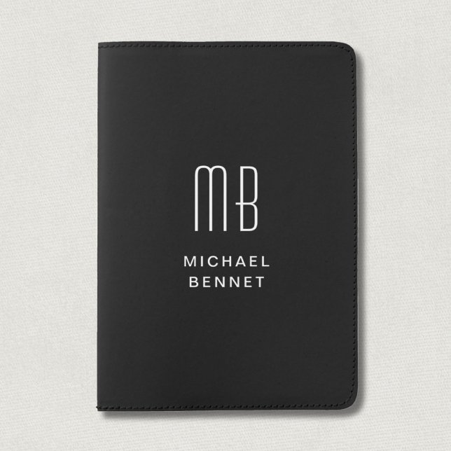 Modern Black And White Monogram Passport Holder (Modern Black And White Monogram Passport Holder)