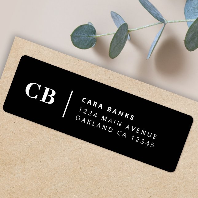 Modern Black and White Monogram Return Address Label (Creator Uploaded)