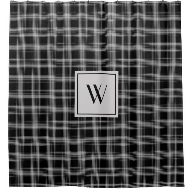 Modern Black And White Monogram Shower Curtain (Front)