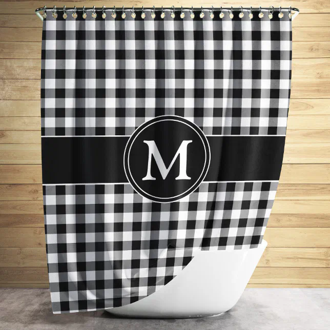 Modern Black And White Monogram Shower Curtain | Zazzle