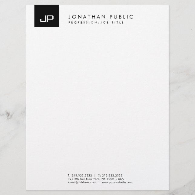 Modern Black And White Monogram Simple Template Letterhead (Front)