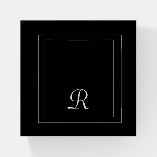Modern Black and White Monogram Stripes Paperweight (Front)