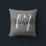 Modern Black and White Monogram Throw Pillow<br><div class="desc">A modern customizable family name monogram pillow perfect for newlyweds.</div>
