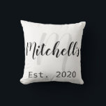 Modern Black and White Monogram Throw Pillow<br><div class="desc">A modern customizable family name monogram pillow perfect for newlyweds.</div>