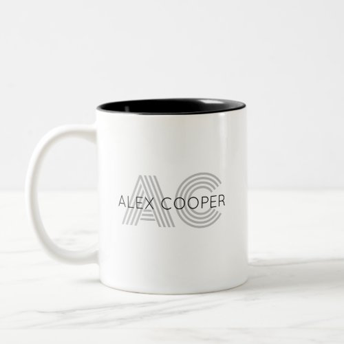 Modern Black and White Monogram Two_Tone Coffee Mug