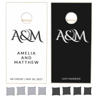 Modern Black and White Monogram Wedding Cornhole Set