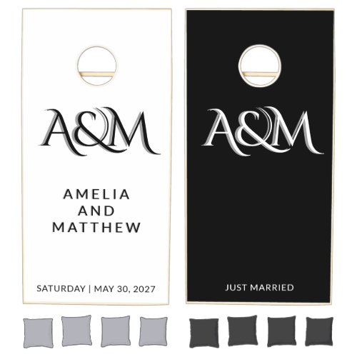 Modern Black and White Monogram Wedding Cornhole  Set