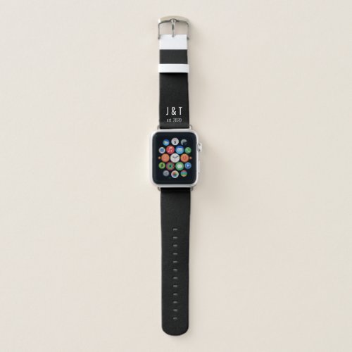 Modern Black and White Monogram Wedding Date Apple Watch Band