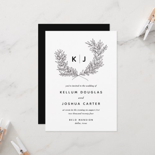 Modern Black and White Monogram Wedding Invitation