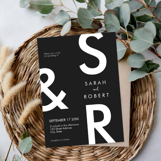 Modern Black and White Monogram Wedding Invitation (Creator Uploaded)