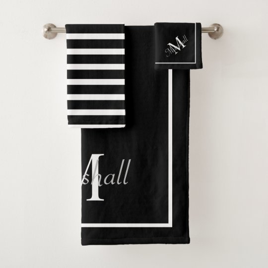 Modern Black And White Monogram With Stripes Bath Towel Set | Zazzle.com