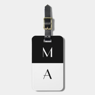 Modern Black and White Monogrammed Luggage Tag