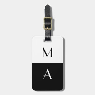 Modern Black and White Monogrammed Luggage Tag