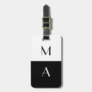 Modern Black and White Monogrammed Luggage Tag