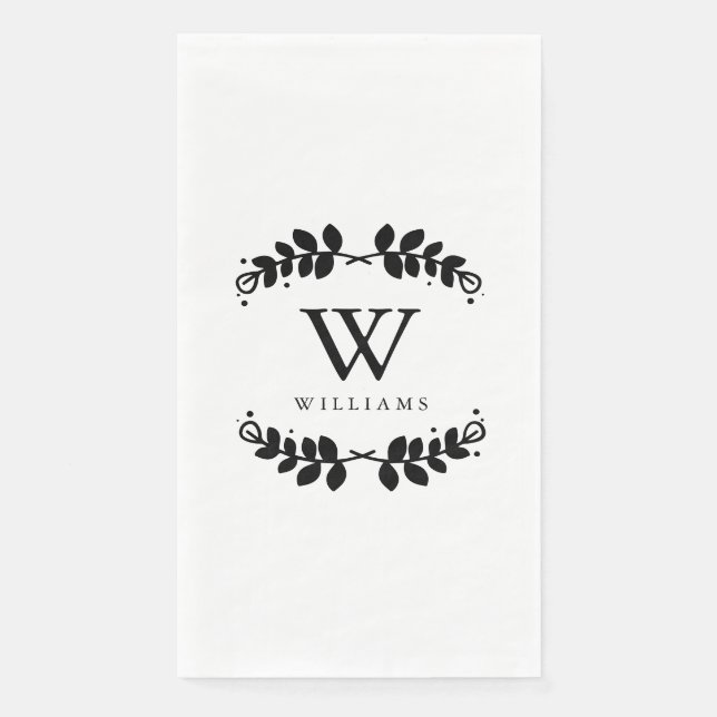 Modern Black and White Monogrammed Paper Guest Towels (Front)