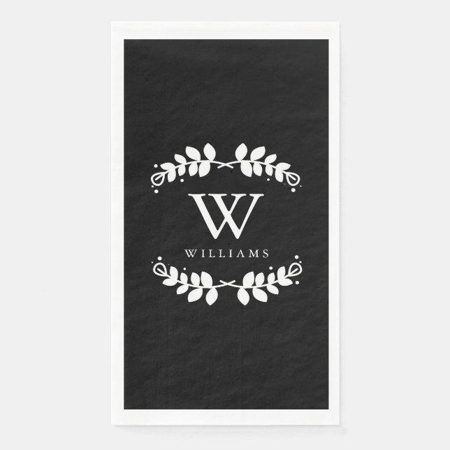 Modern Black and White Monogrammed Paper Guest Towels (Front)