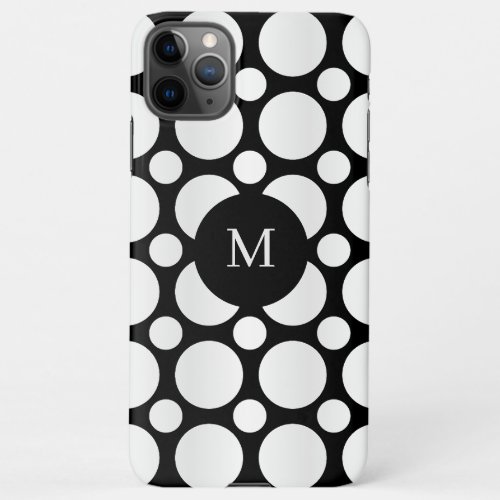 Modern Black And White Monogrammed Polka Dots iPhone 11Pro Max Case