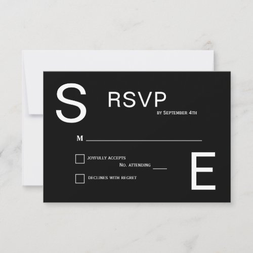 Modern Black and White Monogrammed Wedding RSVP Card