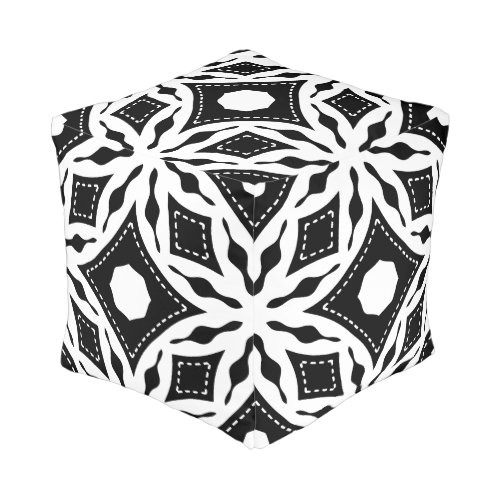 Modern Black and White Mosaic Geometric Pattern Pouf
