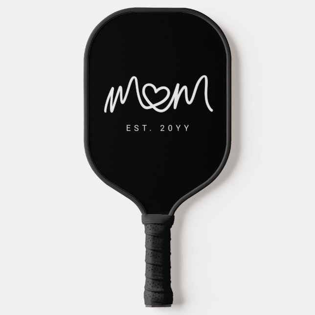 Modern Black and White Mother Mom Established Est Pickleball Paddle (Front)