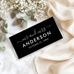 Modern Black and White Mr and Mrs Hershey Bar Favors<br><div class="desc">A sleek wedding favor wrapper showcasing "Mr and Mrs" in elegant calligraphy script with the couple's surname as the central monogram feature. White calligraphy script pops against a solid black background for a dramatic, modern effect. Customize the names and date for a personalized chocolate bar favor with serious style. All...</div>