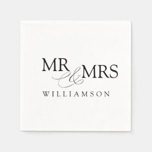 Modern Black and White Mr & Mrs Name Napkins