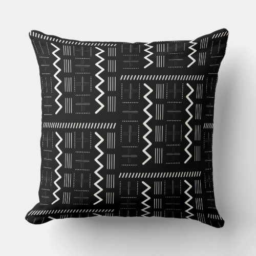 Modern Black and White Mud Cloth Patterned Pillow