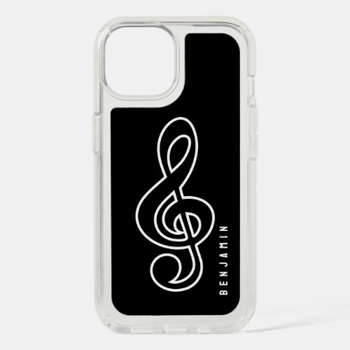 Modern Black and White Music Symbol Add Your Name iPhone 15 Case