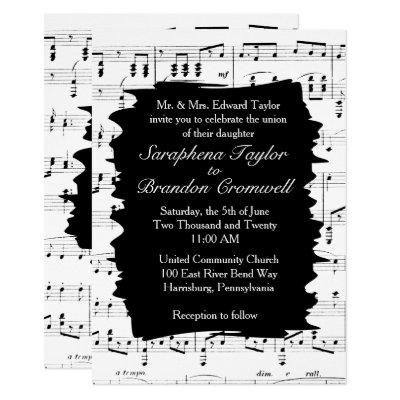 Modern Black and White Music Wedding Invitation