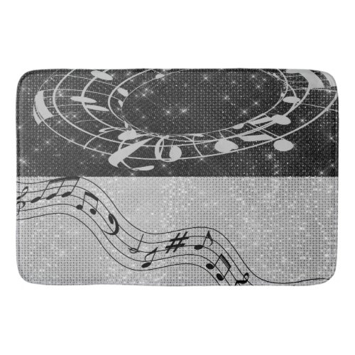 Modern Black and White Musical Notes Bath Mat