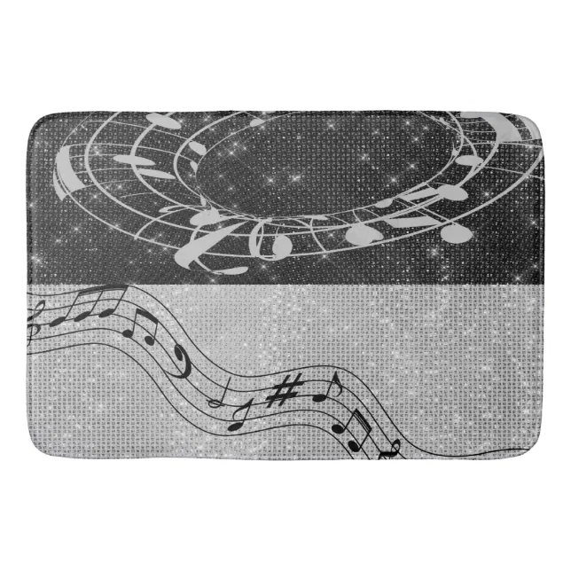 Modern Black and White Musical Notes Bath Mat | Zazzle