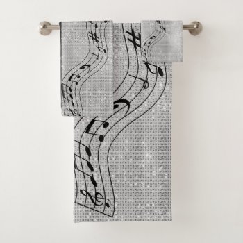 Modern Black And White Musical Notes Bath Towel Set by QuoteLife at Zazzle