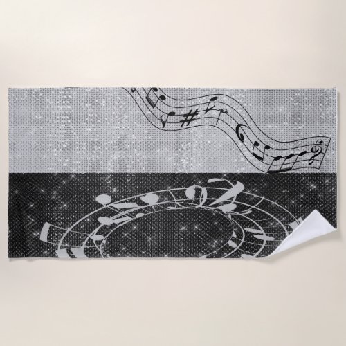 Modern Black and White Musical Notes Beach Towel