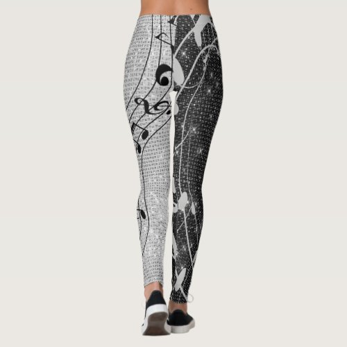 Modern Black and White Musical Notes Leggings