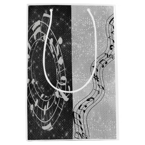 Modern Black and White Musical Notes Medium Gift Bag