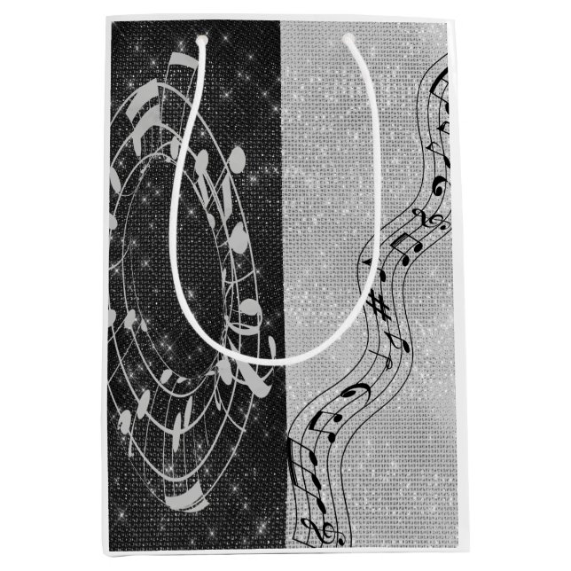 Modern Black and White Musical Notes Medium Gift Bag (Front)
