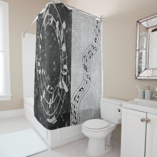 Modern Black and White Musical Notes Shower Curtain