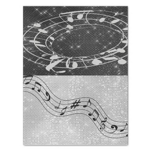 Modern Black and White Musical Notes Tissue Paper