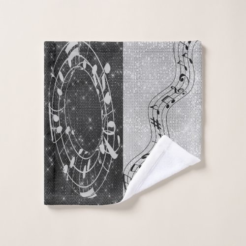 Modern Black and White Musical Notes Wash Cloth