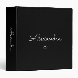 Modern Black and White Name Minimalist 3 Ring Binder