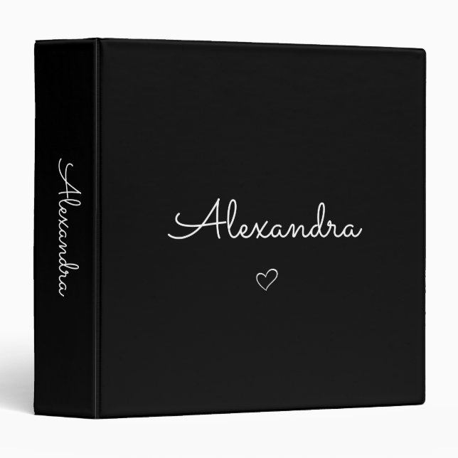 Modern Black and White Name Minimalist 3 Ring Binder (Front/Spine)