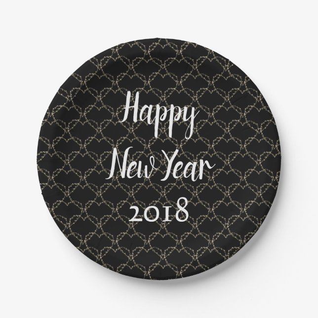 Modern Black and White New Year Paper Plates (Front)
