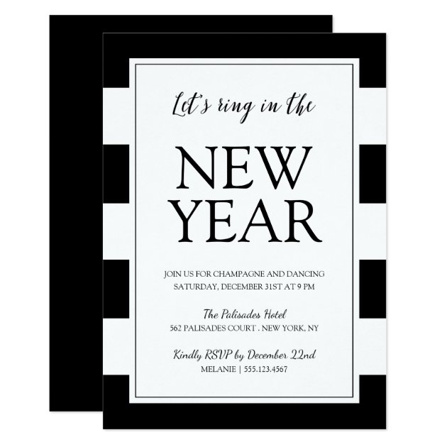 Modern Black And White New Year's Eve Party Invite