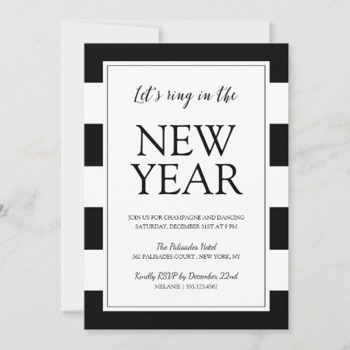 Modern Black and White New Year's Eve Party Invite Zazzle
