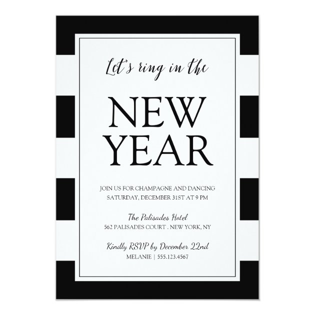 Modern Black And White New Year's Eve Party Invite