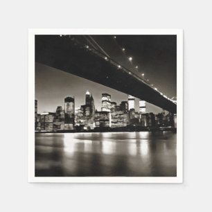 Modern Black and White New York at Night Napkins