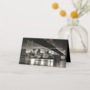 Modern Black and White New York at Night Place Card