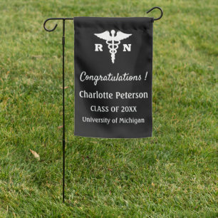 Modern Black and White Nurse Graduation Garden Flag