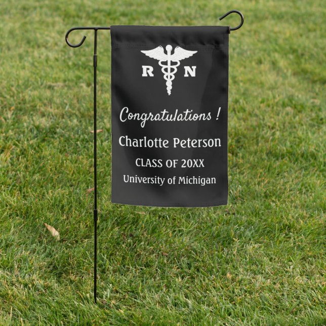 Modern Black and White Nurse Graduation  Garden Flag (In SItu)